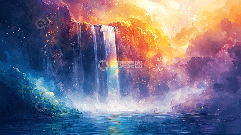 高清大图下载【趣麦麦图】梦幻彩虹瀑布
