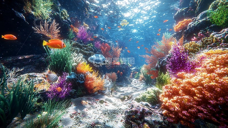 高清大图下载【趣麦麦图】海底珊瑚礁鱼群景色