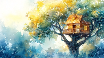 水彩树屋