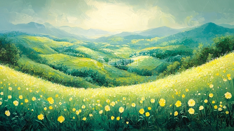 高清大图下载【趣麦麦图】绿色山丘花海