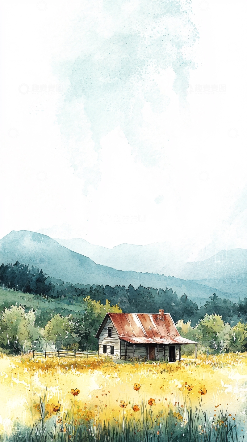 高清大图下载【趣麦麦图】水彩田园风景