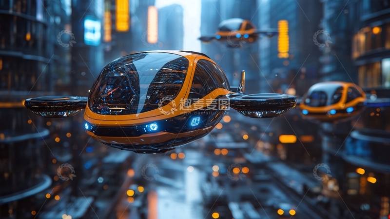 高清大图下载【趣麦麦图】未来城市飞行汽车
