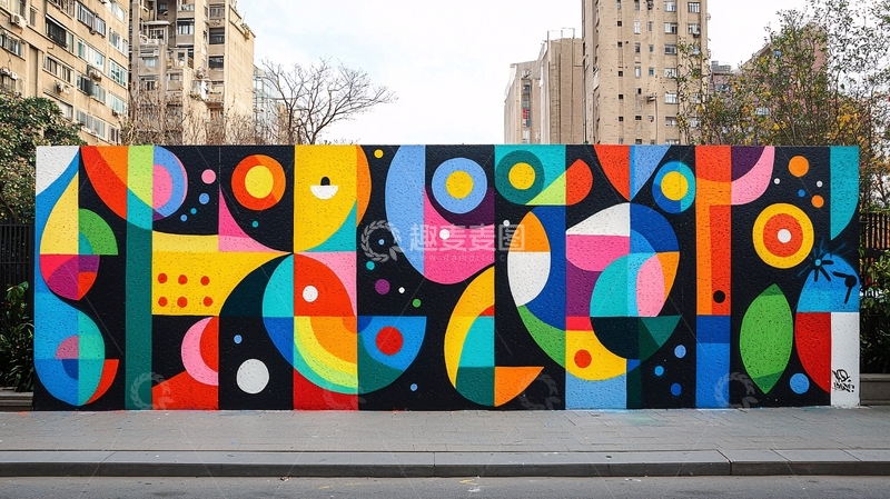 高清大图下载【趣麦麦图】色彩斑斓的几何图案墙绘