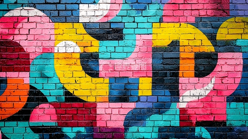 高清大图下载【趣麦麦图】彩色砖墙涂鸦