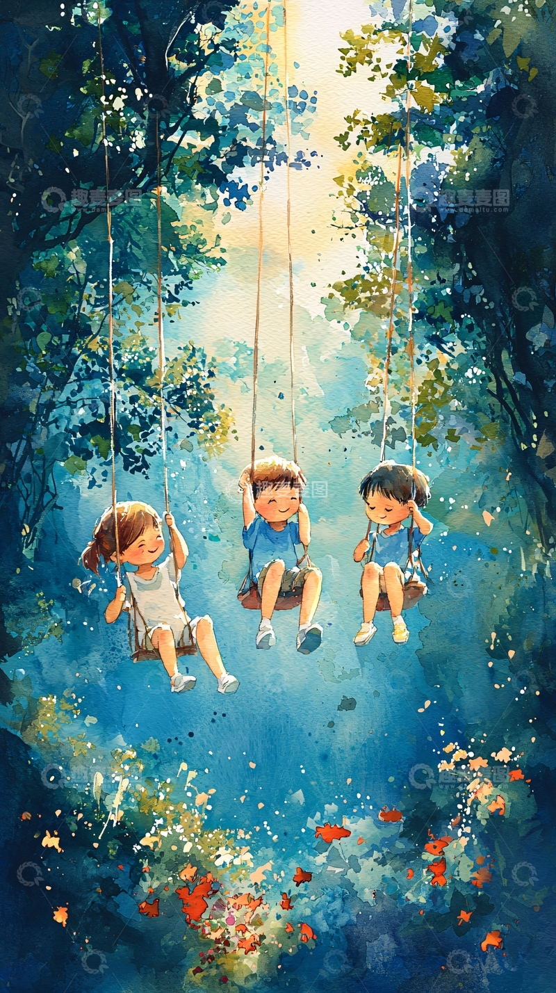 高清大图下载【趣麦麦图】森林秋千