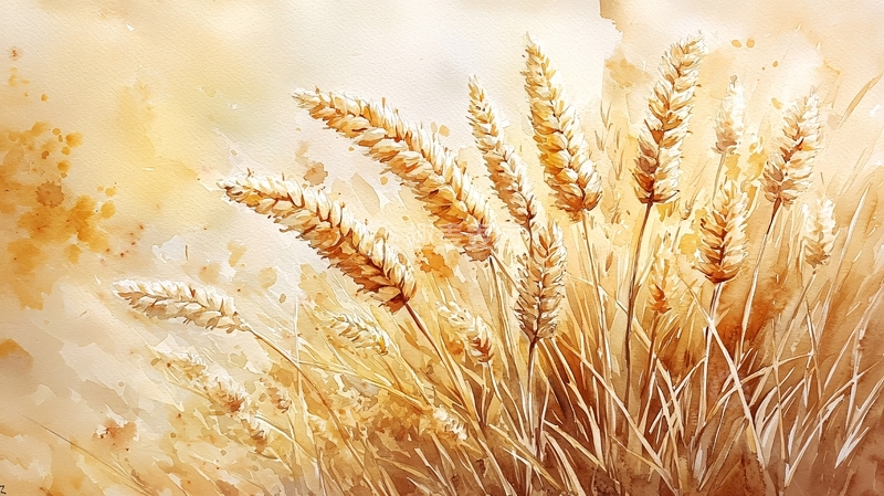 高清大图下载【趣麦麦图】金黄麦穗水彩画
