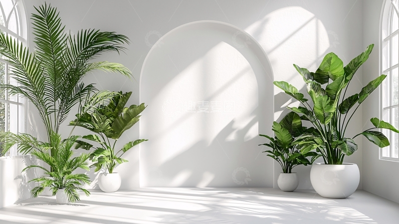 高清大图下载【趣麦麦图】极简白色背景绿植