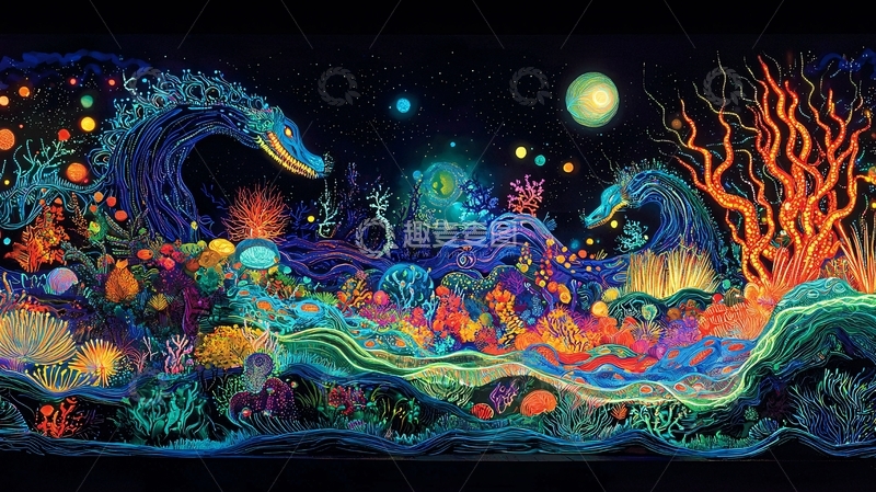 高清大图下载【趣麦麦图】奇幻海洋生物发光场景