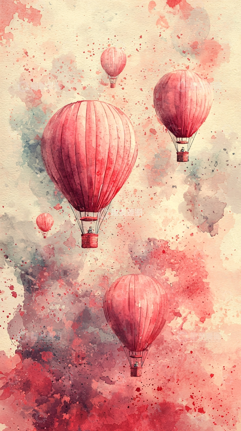 高清大图下载【趣麦麦图】水彩热气球