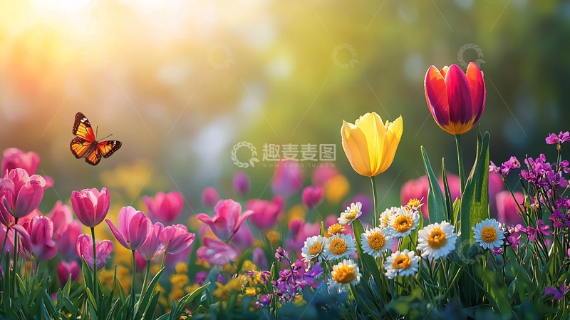 高清大图下载【趣麦麦图】阳光下的郁金香花田