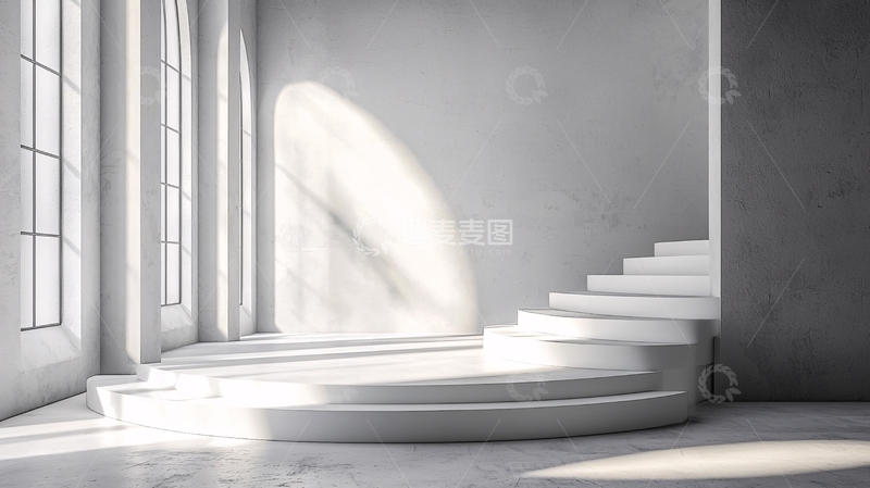 高清大图下载【趣麦麦图】极简白色室内楼梯场景