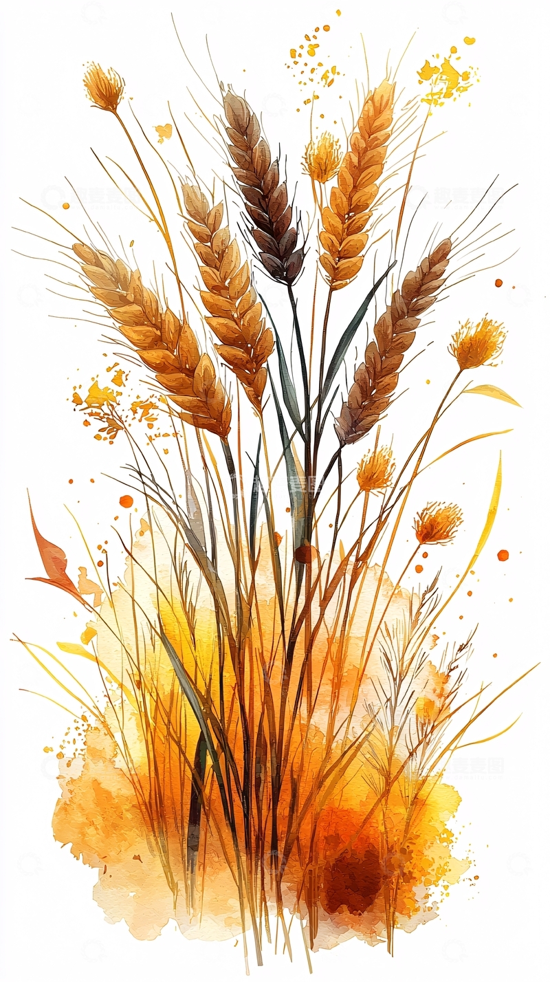 高清大图下载【趣麦麦图】水彩麦穗