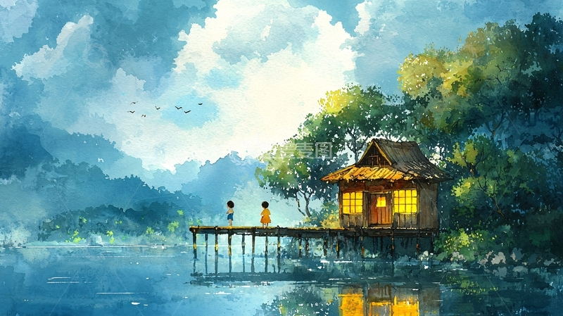 高清大图下载【趣麦麦图】湖边小屋