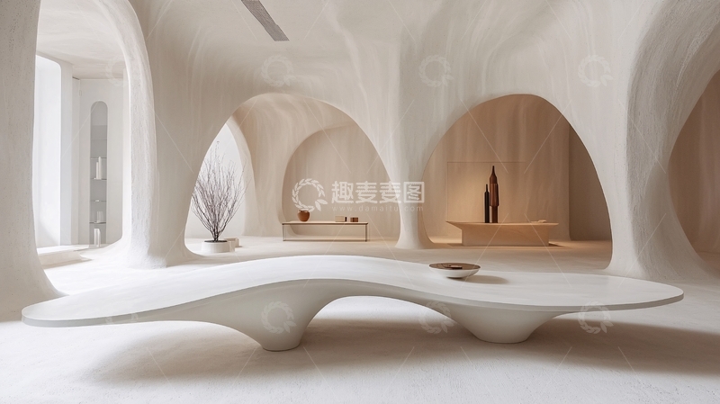 高清大图下载【趣麦麦图】流线型白色水泥空间