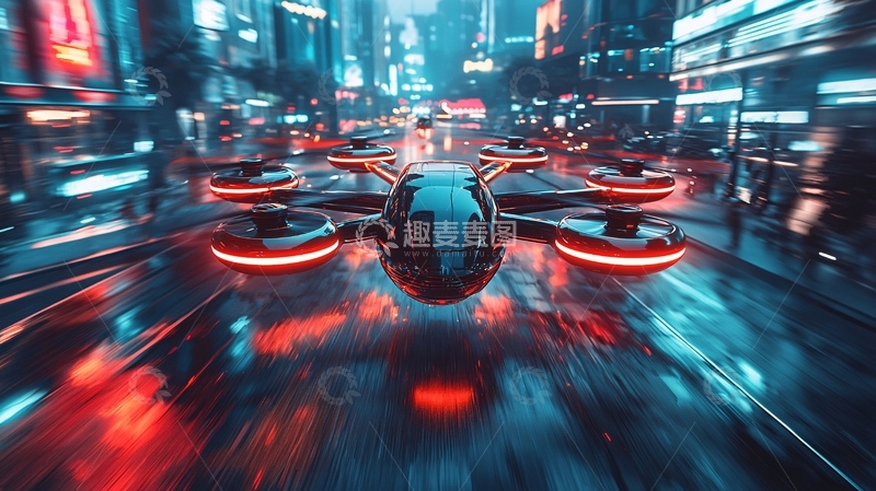 高清大图下载【趣麦麦图】未来都市夜景无人机