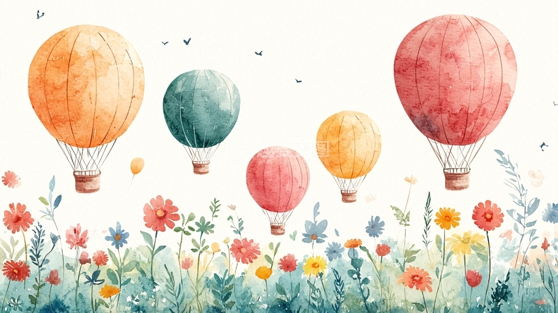 高清大图下载【趣麦麦图】水彩热气球