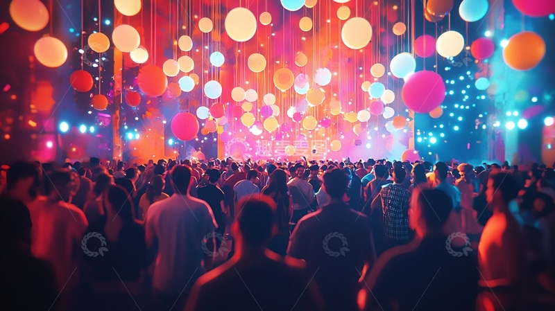 高清大图下载【趣麦麦图】彩色气球灯光下的演唱会