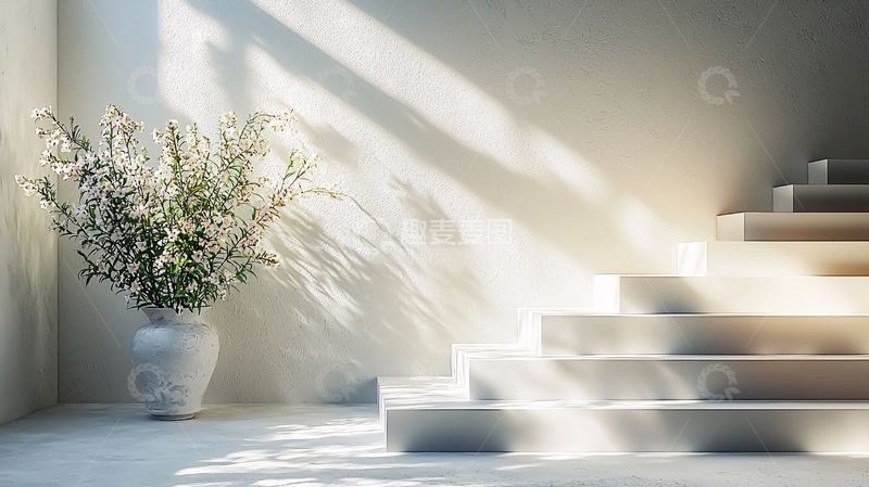 高清大图下载【趣麦麦图】极简白色背景楼梯花瓶