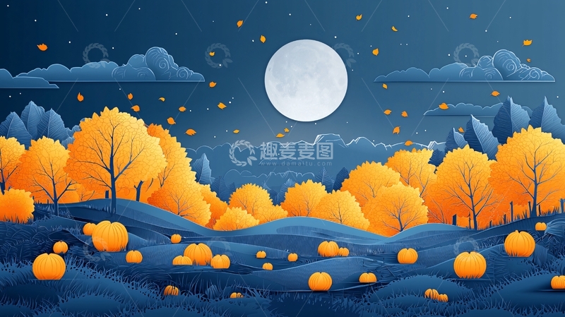高清大图下载【趣麦麦图】秋夜南瓜田