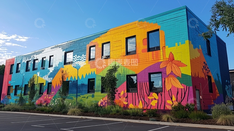 高清大图下载【趣麦麦图】彩色建筑外墙涂鸦