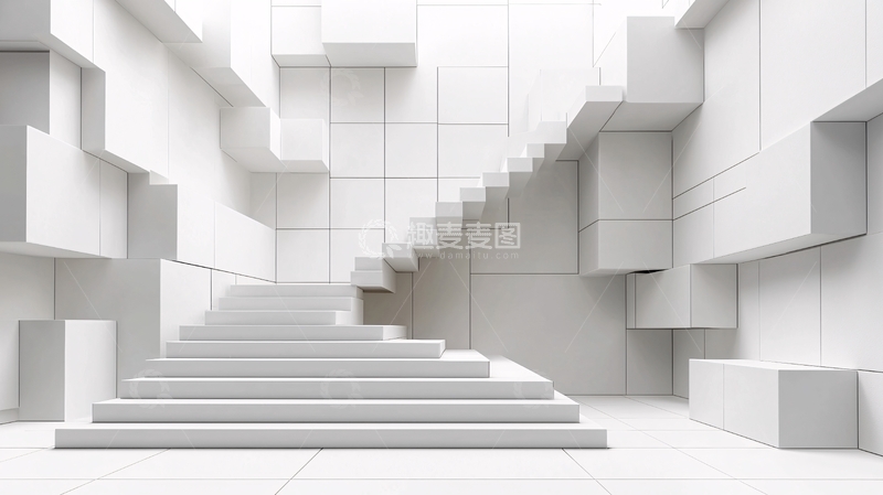 高清大图下载【趣麦麦图】抽象白色阶梯空间