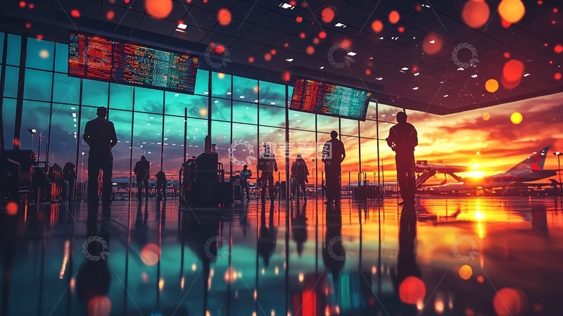 高清大图下载【趣麦麦图】机场候机厅日落剪影