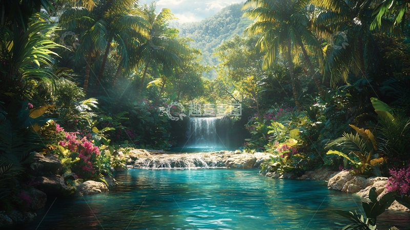 高清大图下载【趣麦麦图】热带雨林瀑布溪流
