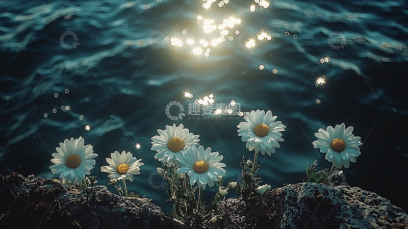 高清大图下载【趣麦麦图】深海边盛开的雏菊