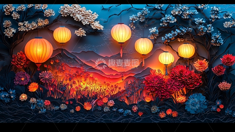高清大图下载【趣麦麦图】节日气氛浓厚的灯笼花朵