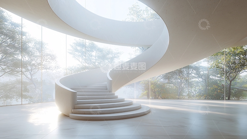 高清大图下载【趣麦麦图】现代极简白色螺旋楼梯