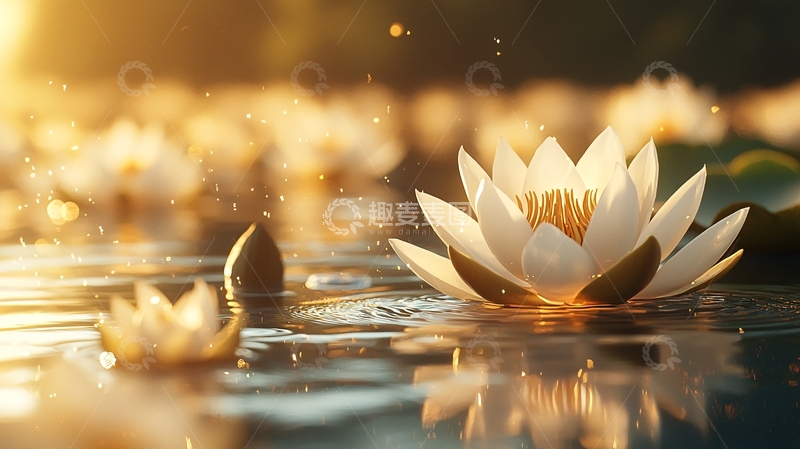 高清大图下载【趣麦麦图】金色阳光下的睡莲