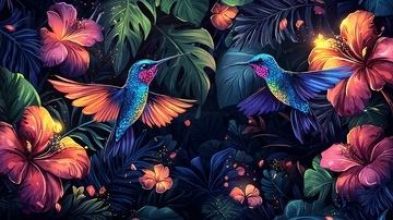 热带雨林蜂鸟鲜花壁纸