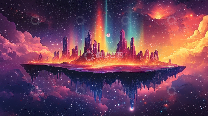 高清大图下载【趣麦麦图】漂浮岛屿梦幻城市