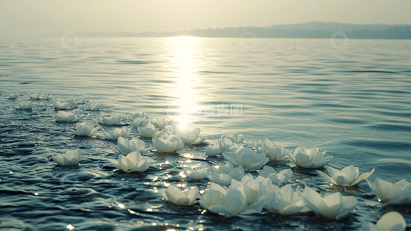 高清大图下载【趣麦麦图】水面漂浮的白花