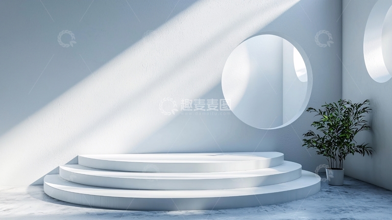 高清大图下载【趣麦麦图】极简白色圆形阶梯展示台