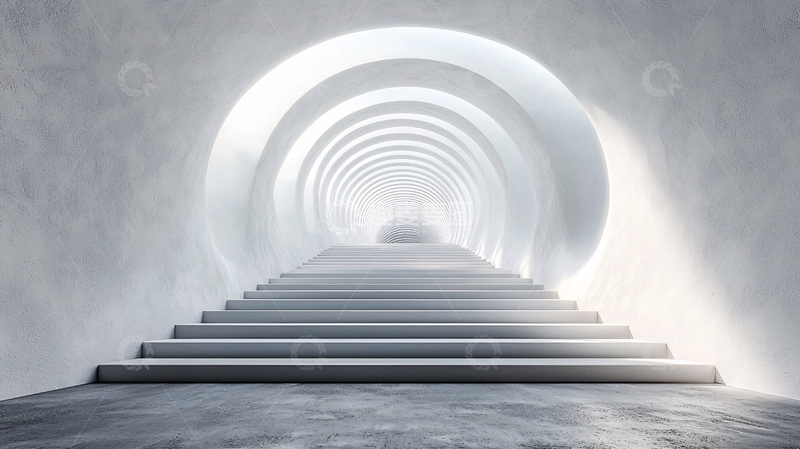 高清大图下载【趣麦麦图】白色楼梯通向光明的隧道