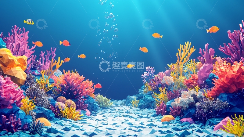高清大图下载【趣麦麦图】海底珊瑚礁鱼群