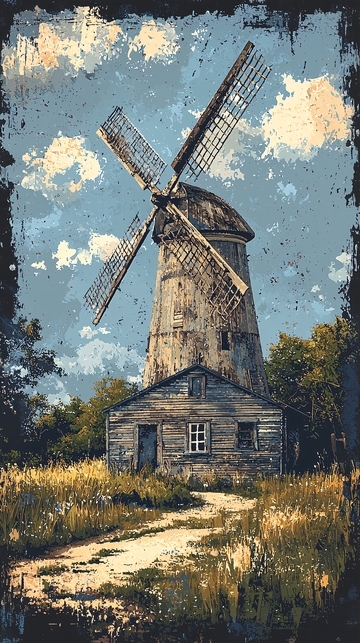 复古风格老旧风车