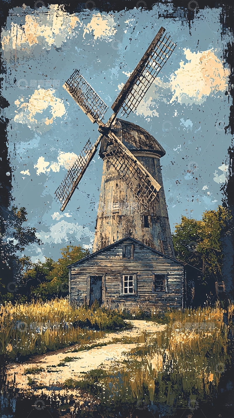 高清大图下载【趣麦麦图】复古风格老旧风车