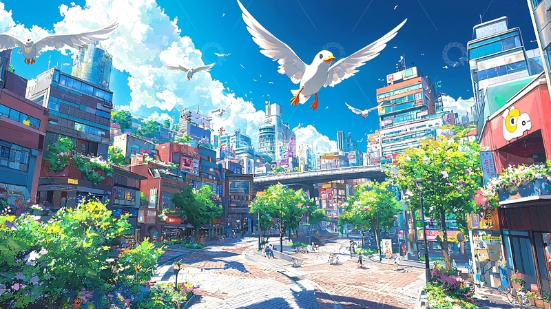 高清大图下载【趣麦麦图】晴空下的城市街景