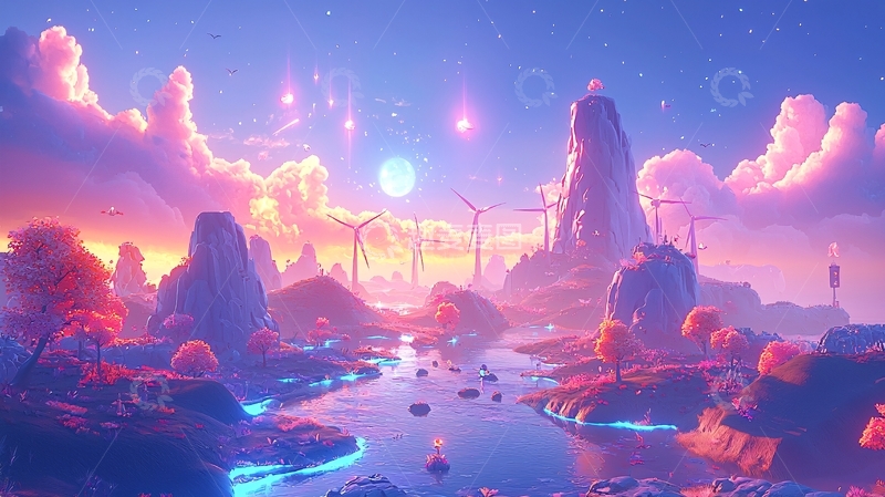 高清大图下载【趣麦麦图】梦幻粉色系奇幻风景