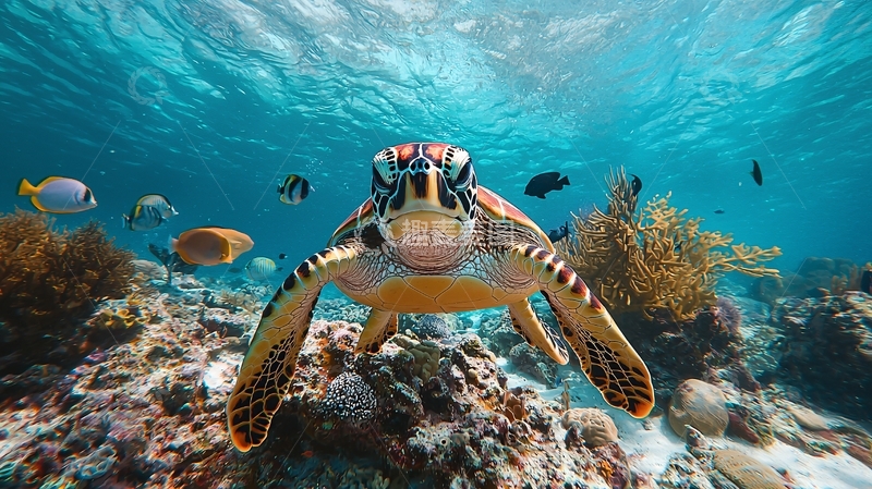 高清大图下载【趣麦麦图】海龟珊瑚礁海洋生物