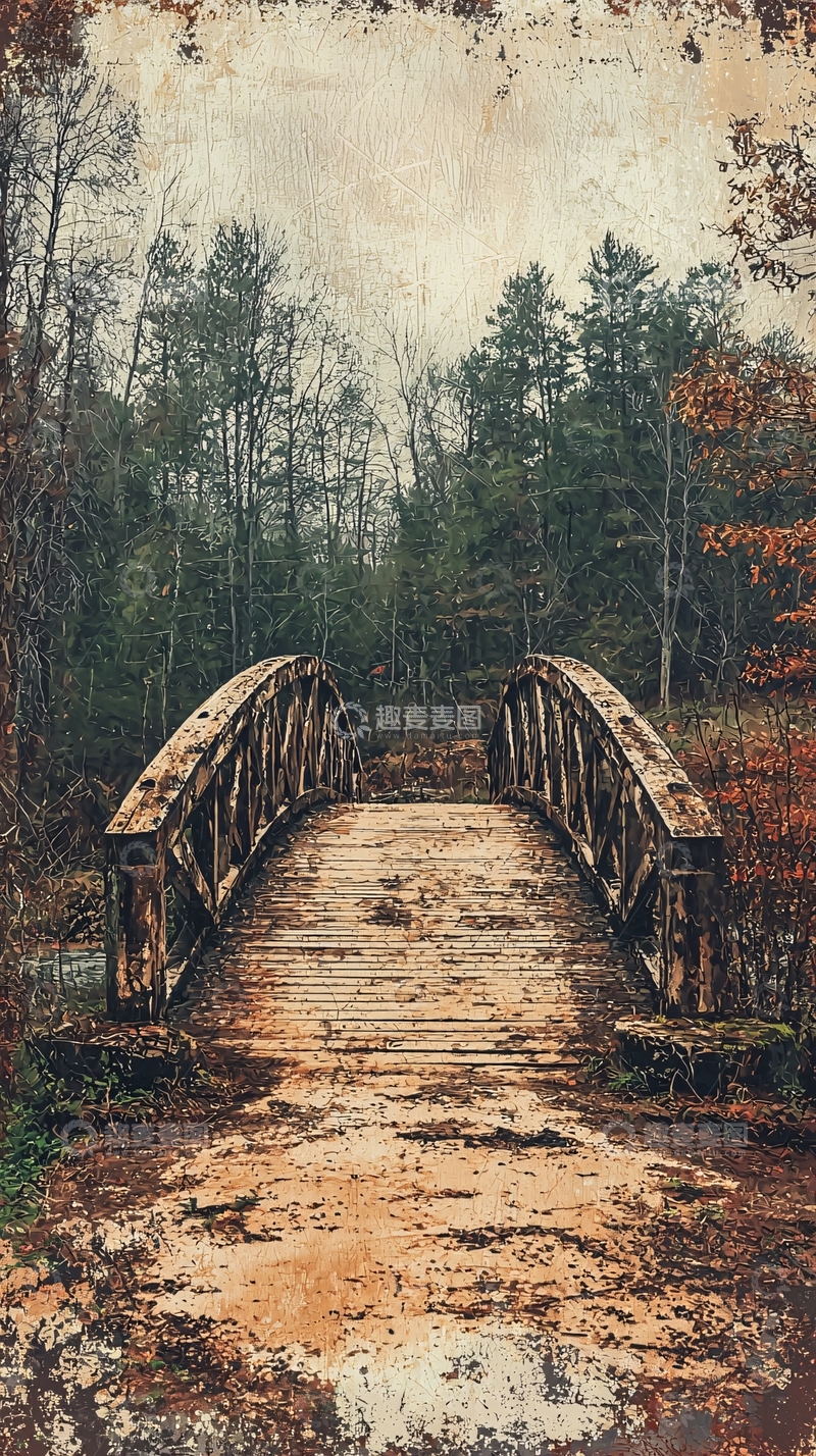 高清大图下载【趣麦麦图】古老木桥森林小路