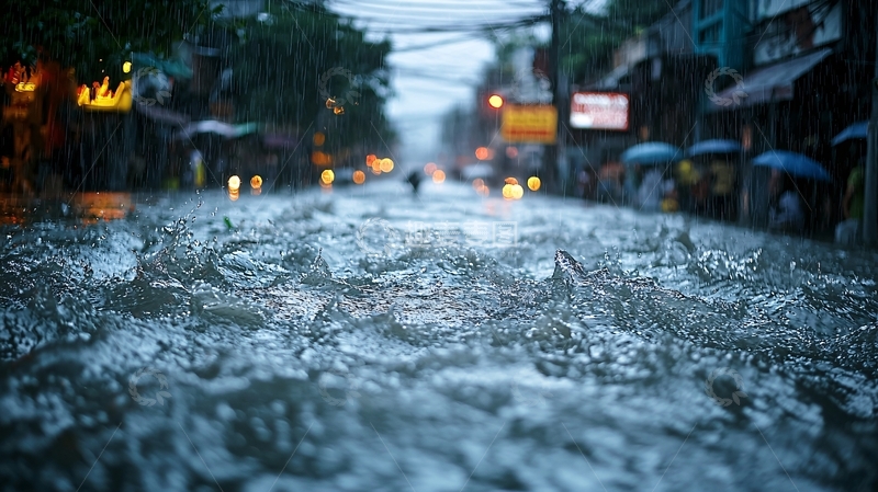 高清大图下载【趣麦麦图】暴雨后的街道积水