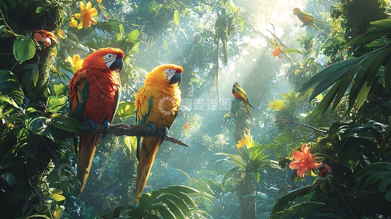 高清大图下载【趣麦麦图】热带雨林鹦鹉高清图