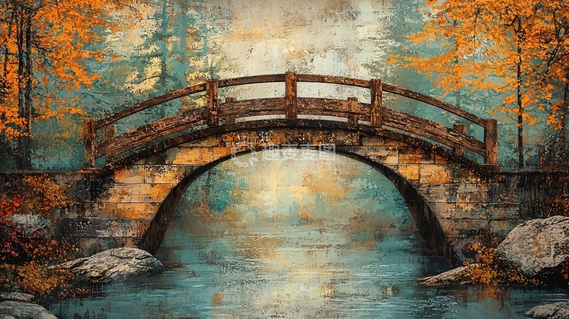 高清大图下载【趣麦麦图】秋日森林小桥流水