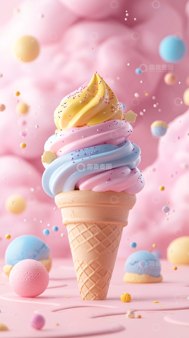 高清大图下载【趣麦麦图】粉色系冰淇淋甜筒