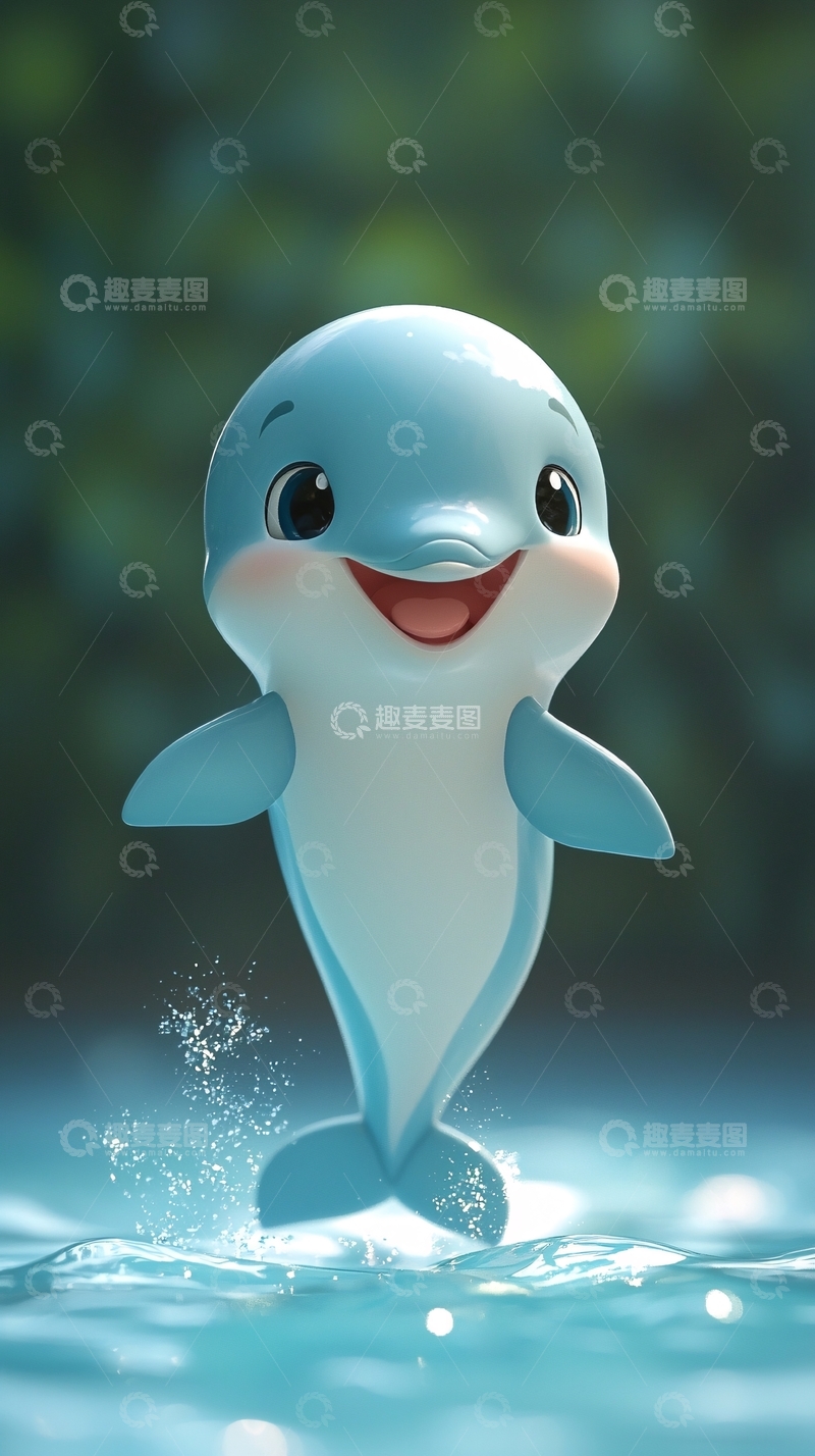 高清大图下载【趣麦麦图】可爱卡通海豚跳跃