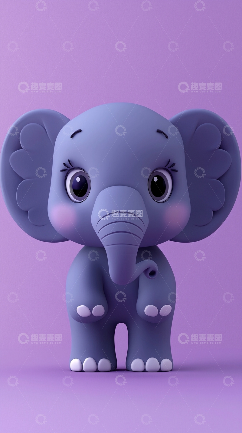 高清大图下载【趣麦麦图】紫色背景卡通小象