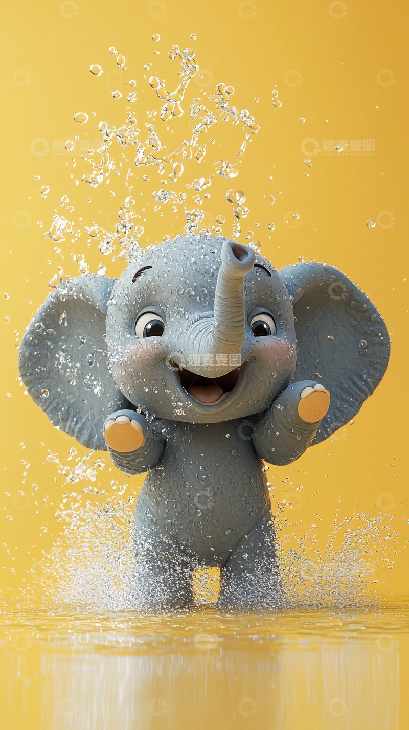 高清大图下载【趣麦麦图】可爱小象戏水图